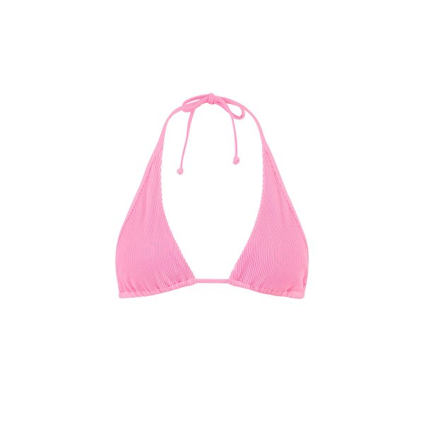 Bind Tie Halter Bikini Top - Taffy Pink Ribbed Online Hot Sale