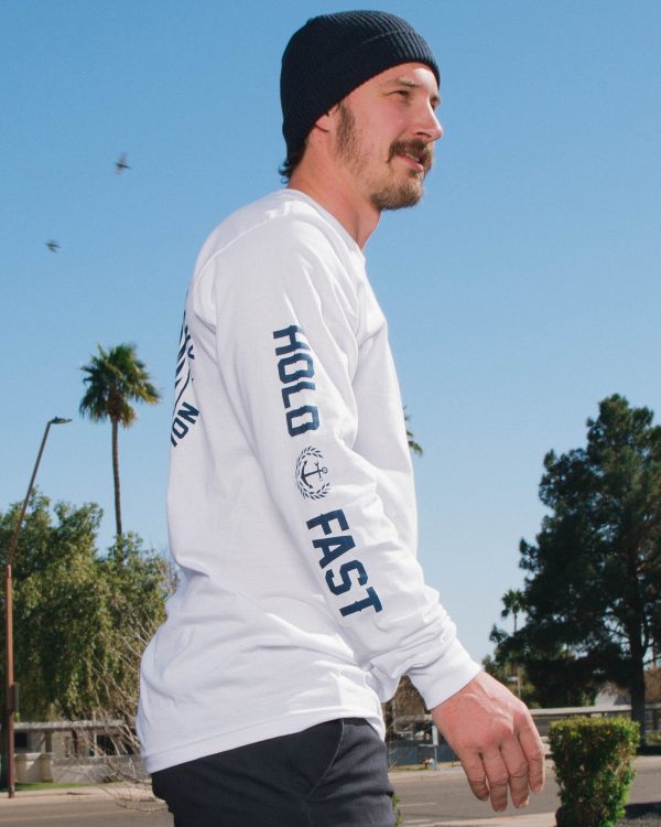 Anchor Crest Long Sleeve T-Shirt - White & Navy Online - Image 5