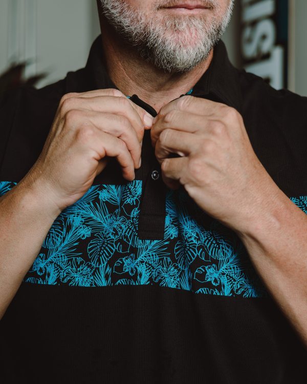Blue Floral Premium Polo - Black Online now - Image 2