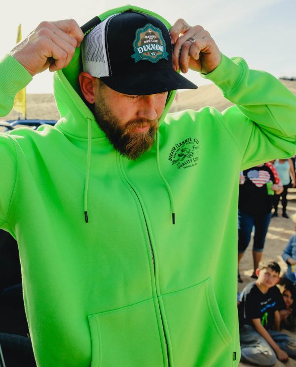 Black Quality Goods Zip Up Hoodie - Safety Green For Sale - Image 5