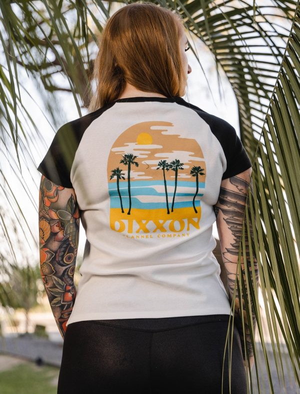 Women s Yellow Ocean Raglan Tee - White & Black Hot on Sale