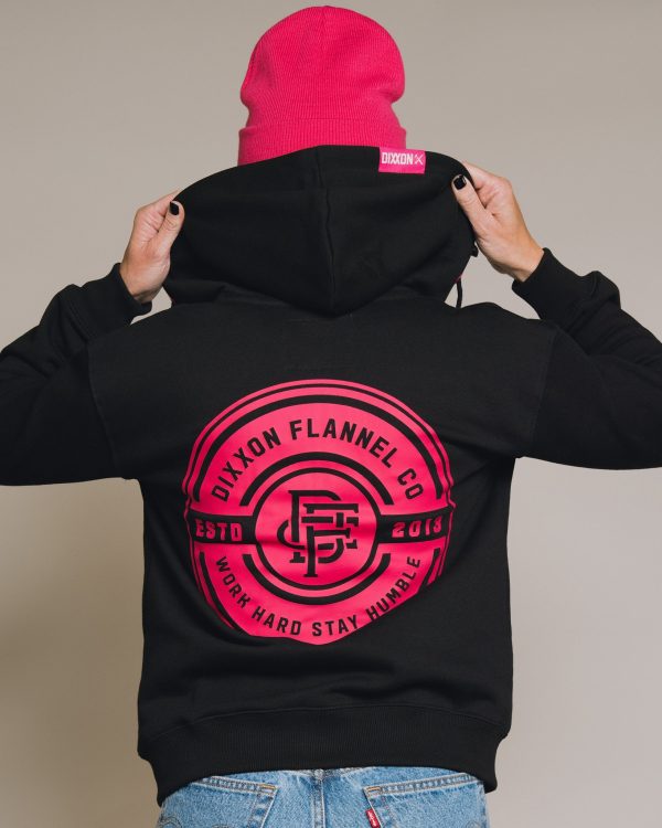 Women s Pink Work Hard Badge Zip Up Hoodie - Black Online Hot Sale