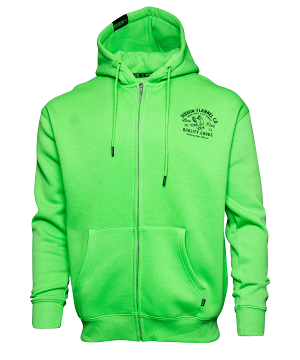 Black Quality Goods Zip Up Hoodie - Safety Green For Sale - Image 3