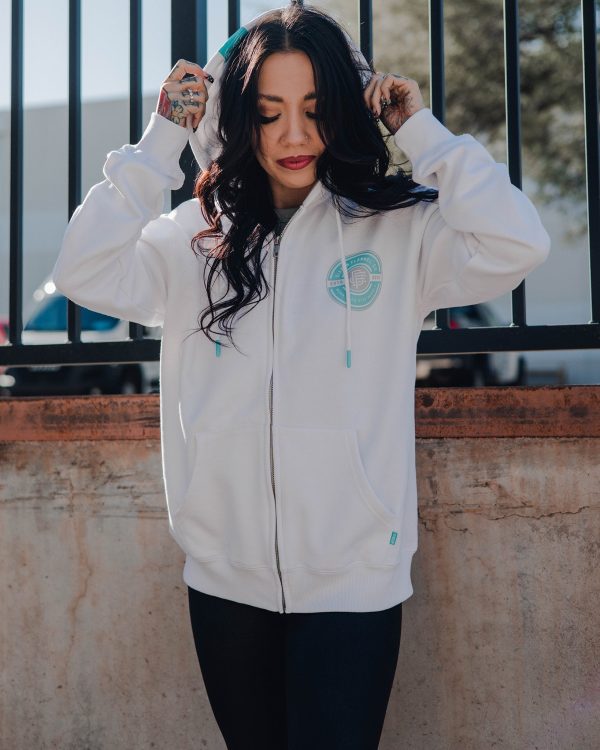Women s Tiffany Work Hard Badge Zip Up Hoodie - White For Cheap - Image 4