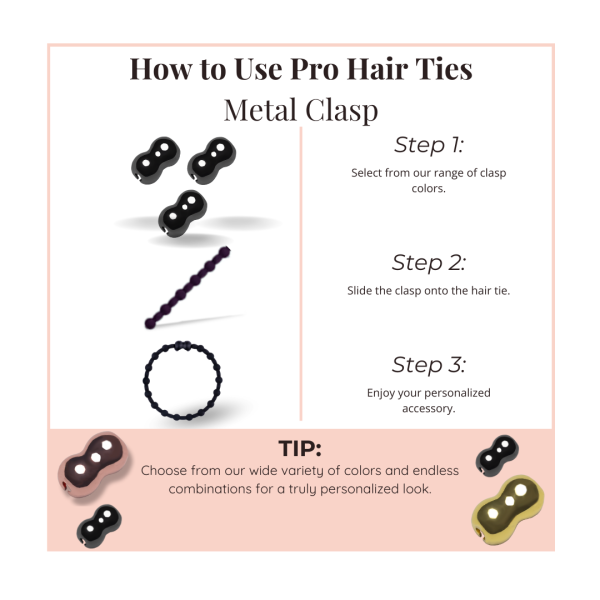 Pro Hair Ties GOLD Metal Clasp for Secure Hold and Customizable, Non-Slip, Versatile (Pack of 3) Discount - Image 3